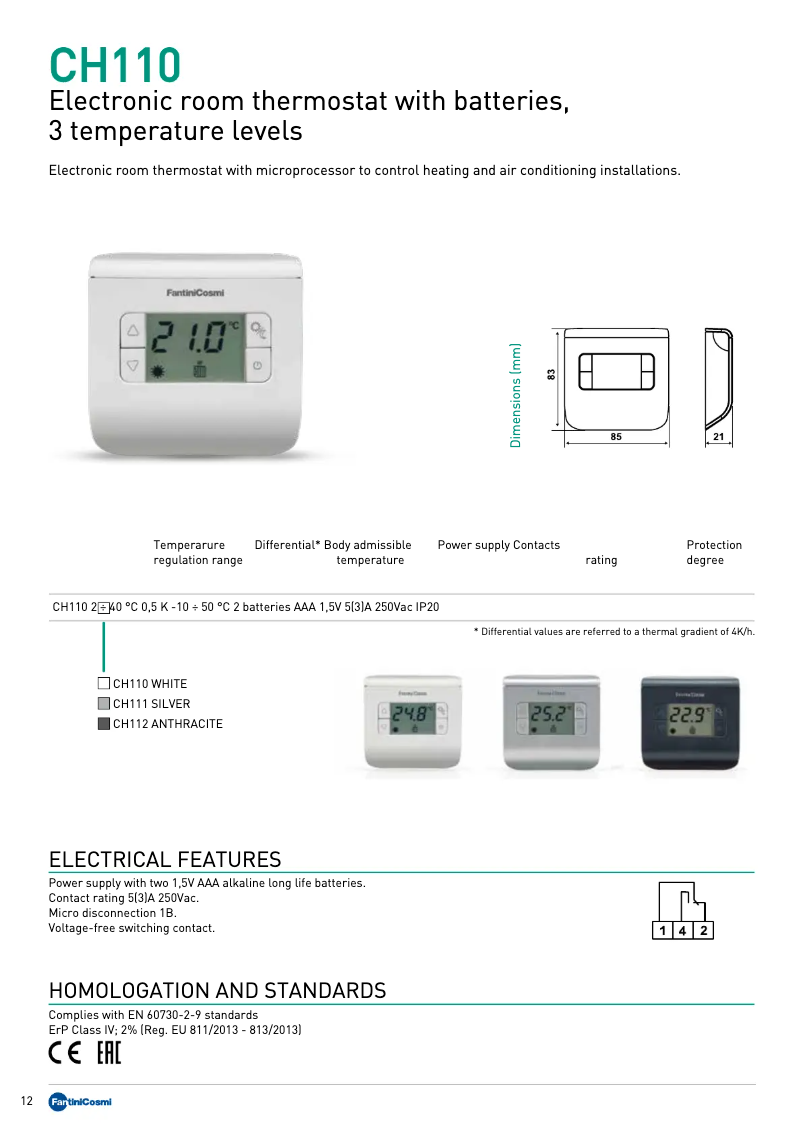 Page 1 de la notice Fiche technique Fantini Cosmi CH112