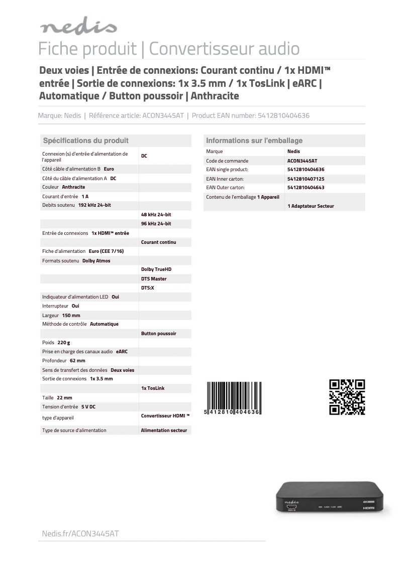 Image de la première page du manuel de l'appareil ACON3445AT