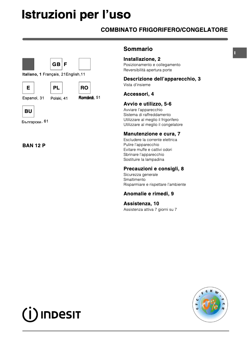 Page 1 de la notice Manuel utilisateur Indesit BAN 12 P (0)