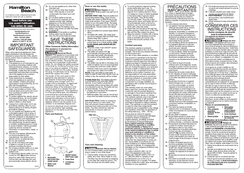 Page 1 de la notice Manuel utilisateur Hamilton Beach 41009