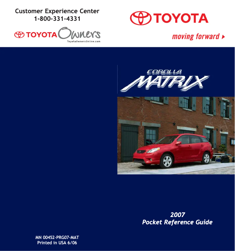 Page 1 de la notice Manuel utilisateur Toyota Matrix (2007)