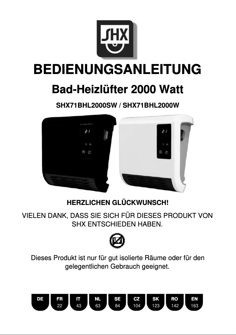 Page n°1 - Manuel utilisateur SHX SHX71BHL2000W