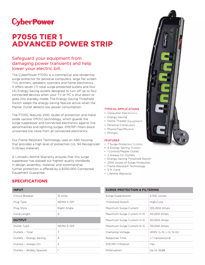 Page 1 de la notice Fiche technique CyberPower Essential P705G