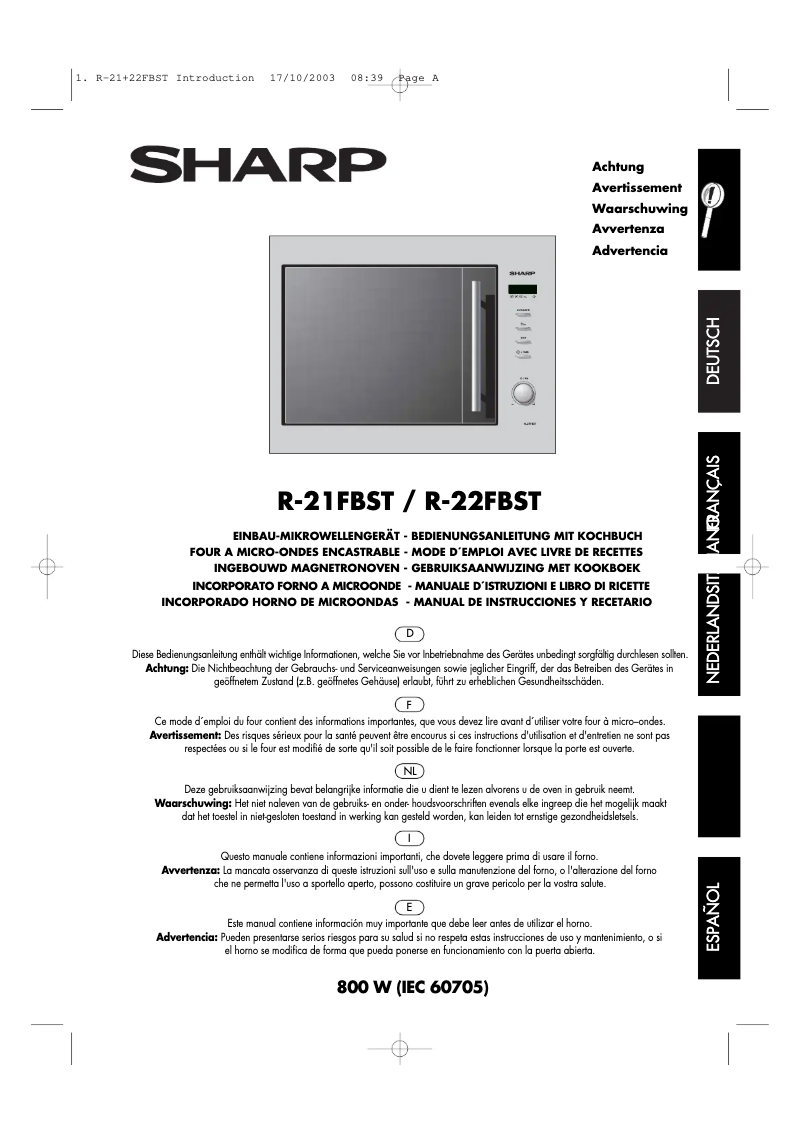 Page 1 de la notice Manuel utilisateur Sharp R-21FBST