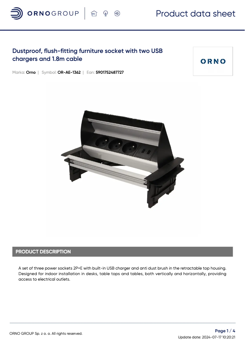 Page n°1 - Fiche technique ORNO OR-AE-1362