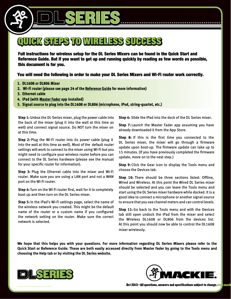 Page 1 de la notice Guide de démarrage rapide Mackie DL32S