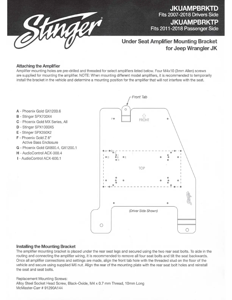 Page 1 de la notice Manuel utilisateur Stinger JKUAMPBRKTD