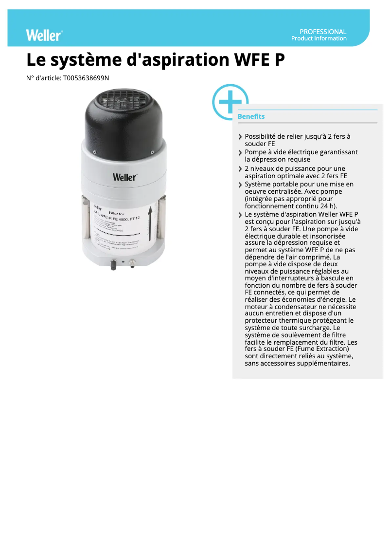 Page 1 de la notice Fiche technique Weller WFE P