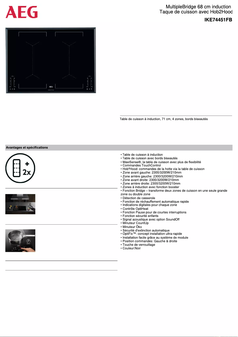 Page 1 de la notice Fiche technique AEG IKE74451FB