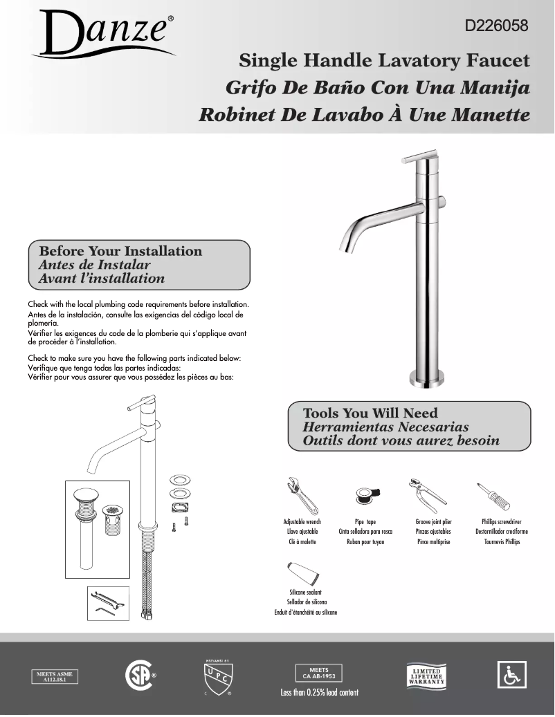Page n°1 - Manuel utilisateur Danze D226058
