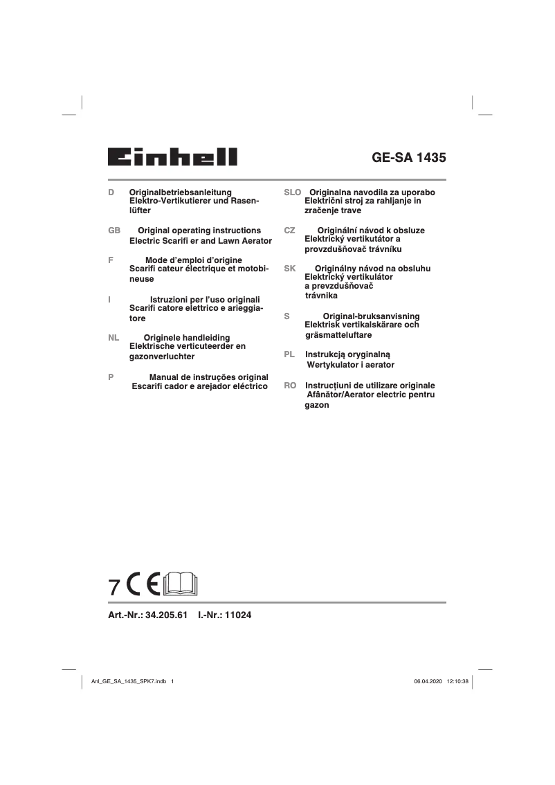 Page n°1 - Manuel utilisateur Einhell GE-SA 1435
