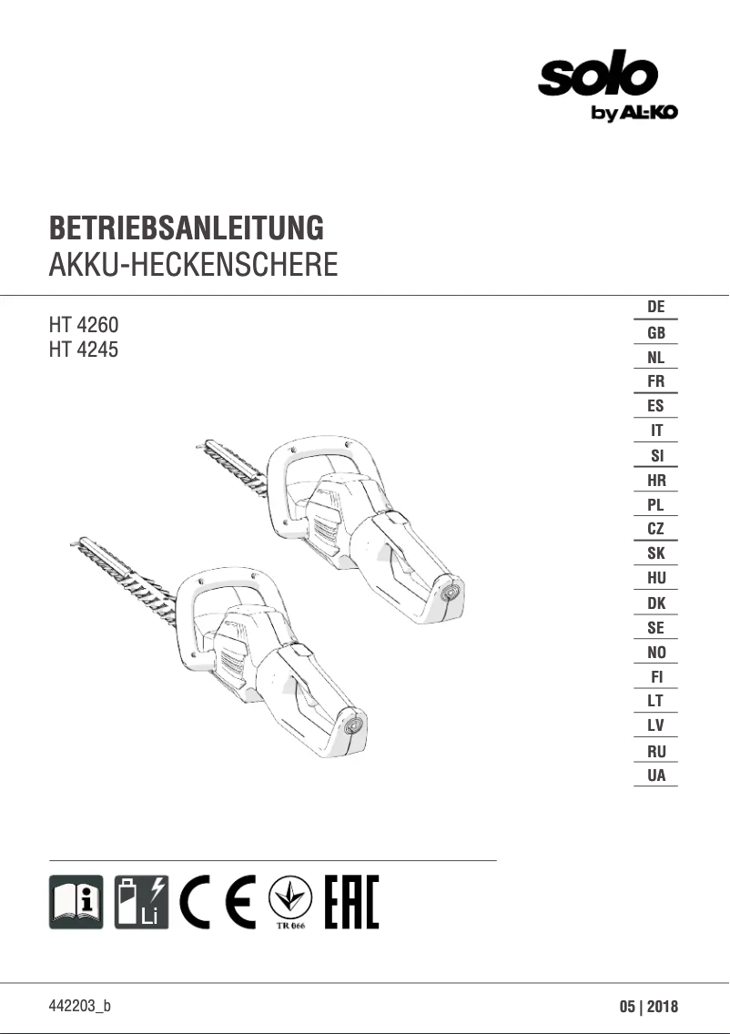 Page n°1 - Manuel utilisateur AL-KO Solo Energy Flex HT 4260