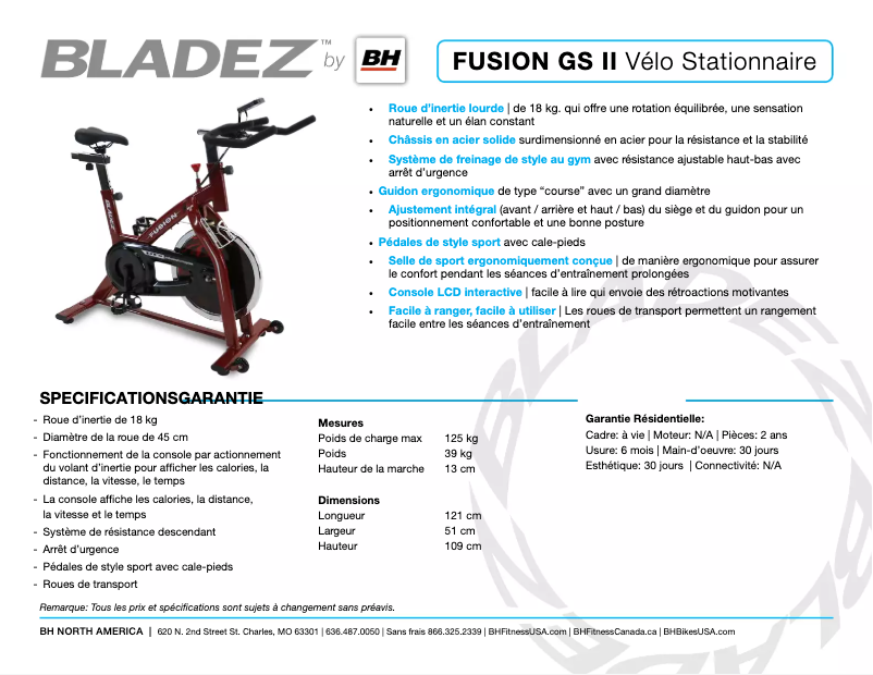 Página 1 del manual Ficha técnica Bladez Fusion GSII