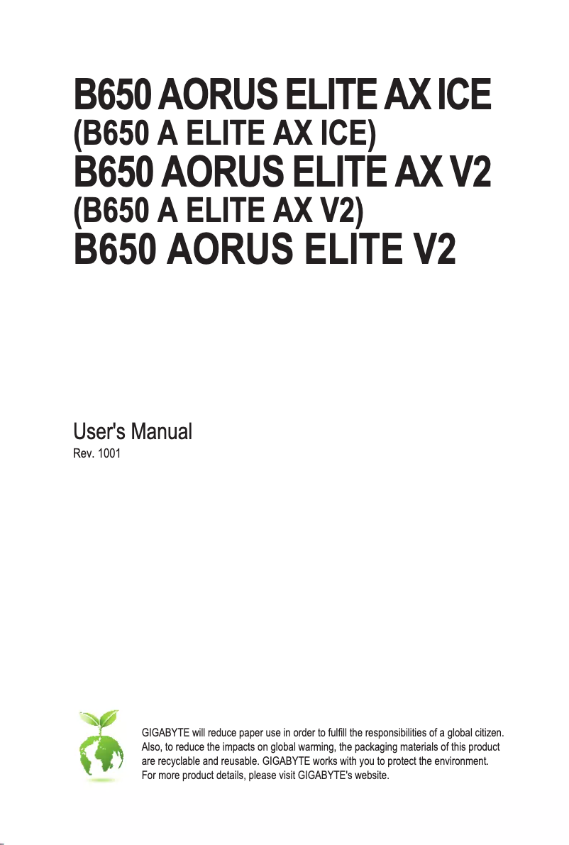 Page 1 de la notice Manuel utilisateur Gigabyte B650 AORUS ELITE AX V2