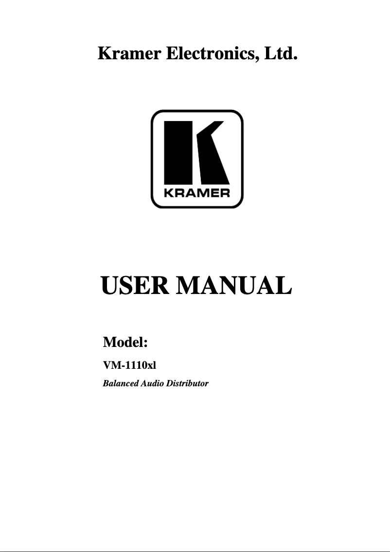 Page 1 de la notice Manuel utilisateur Kramer VM-1110XL