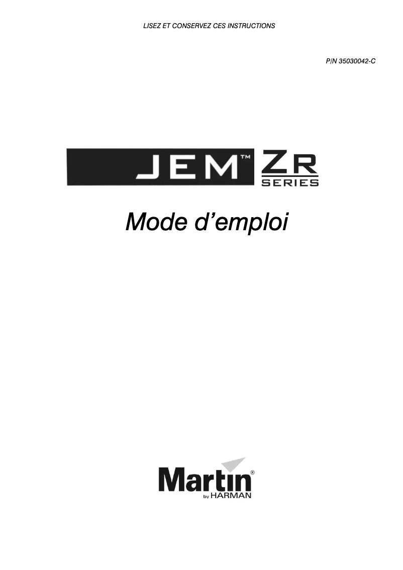 Page n°1 - Manuel utilisateur Martin JEM ZR25