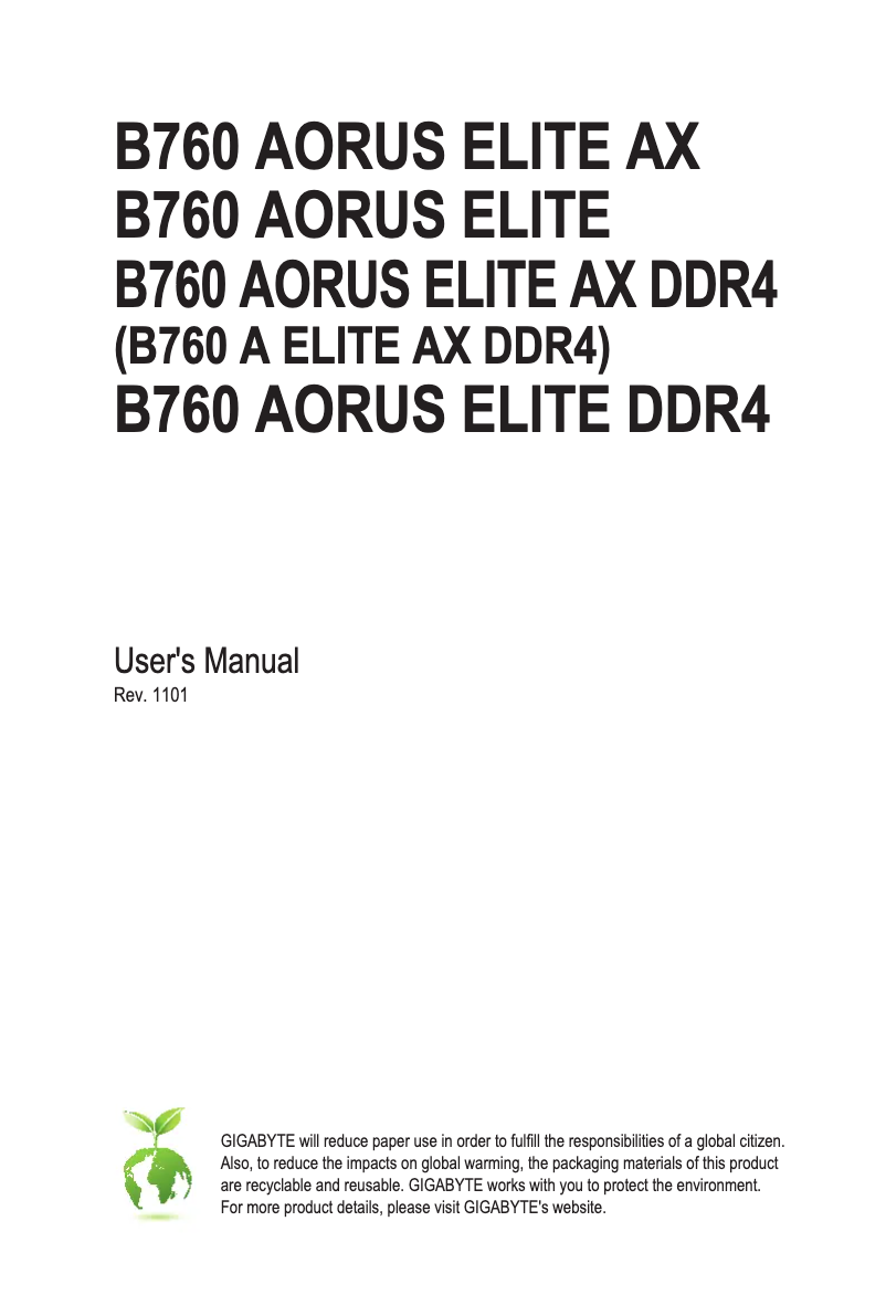 Page 1 de la notice Manuel utilisateur Gigabyte B760 Aorus Elite DDR4