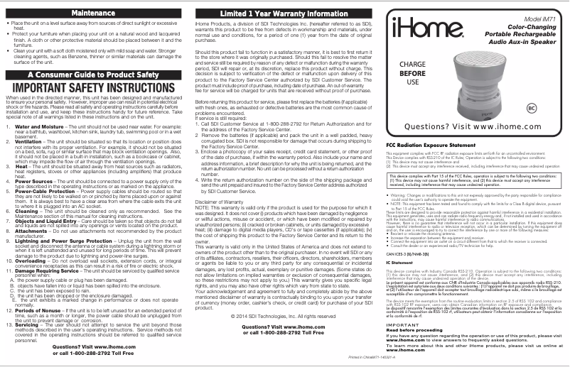 Page 1 de la notice Manuel utilisateur iHome IM71