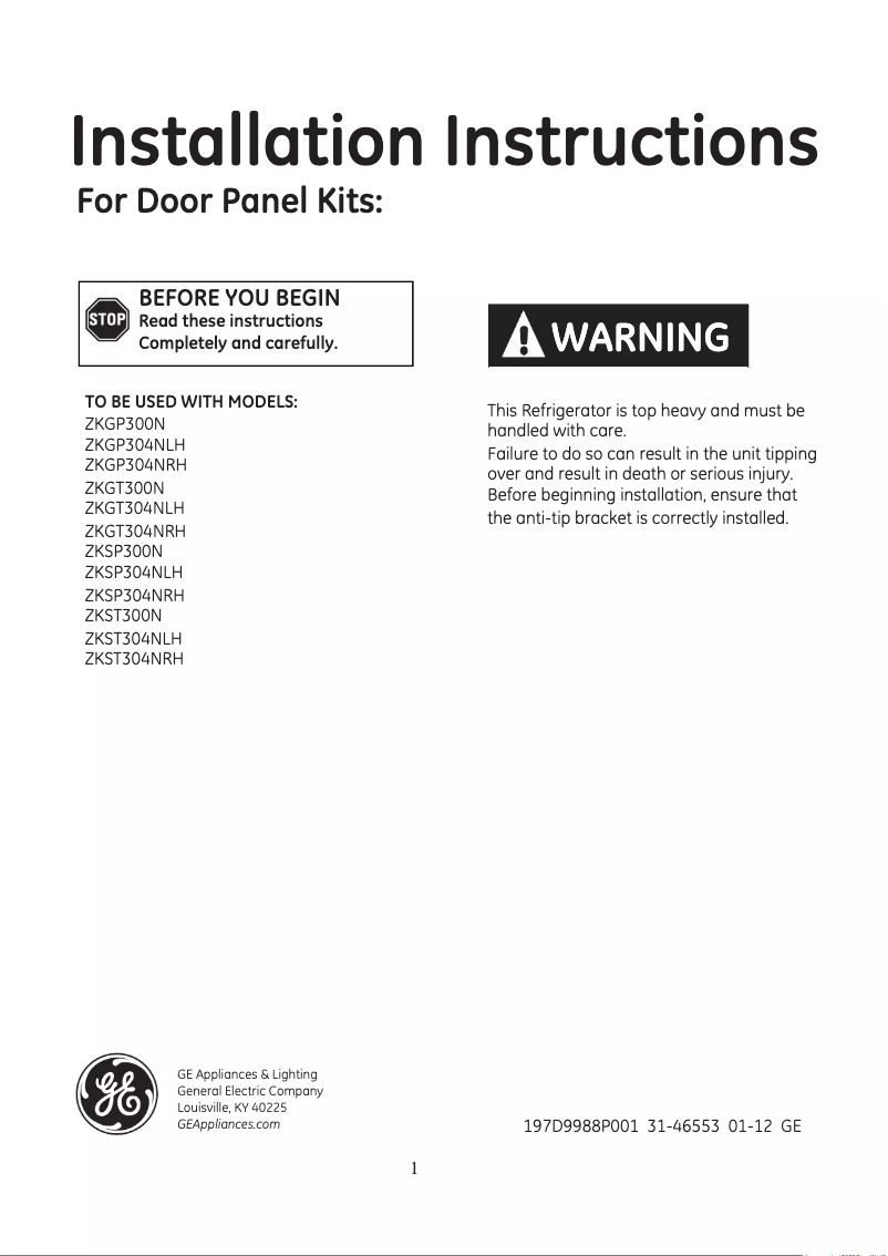 Page 1 de la notice Manuel utilisateur Monogram ZKST304NRH