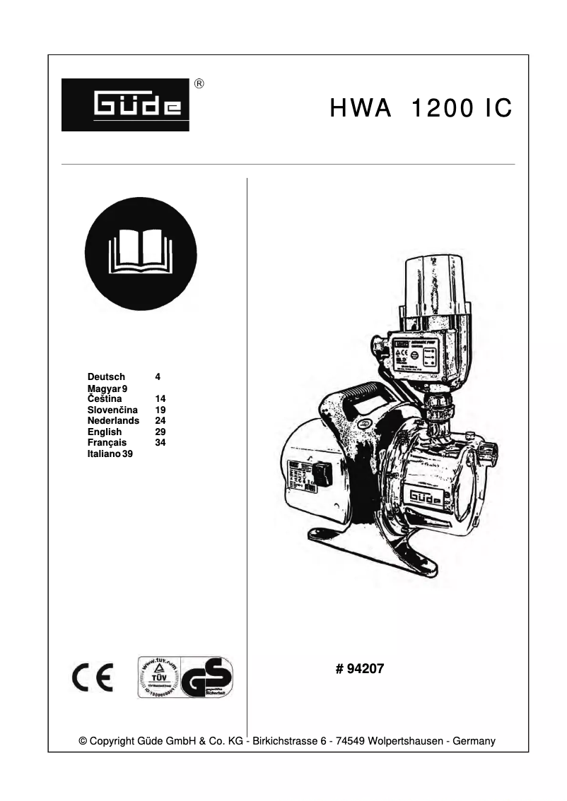 Page n°1 - Manuel utilisateur Güde HWA 1200 IC