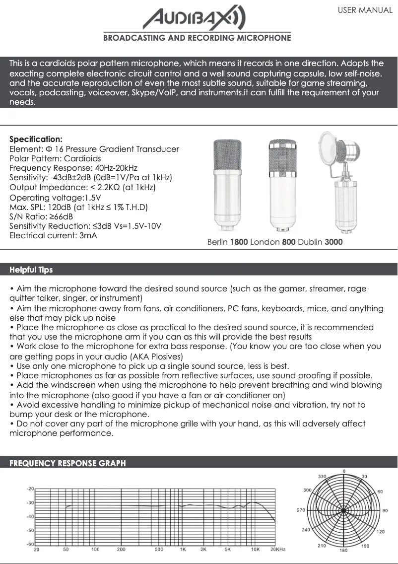 Page 1 de la notice Manuel utilisateur Audibax Berlin 1800