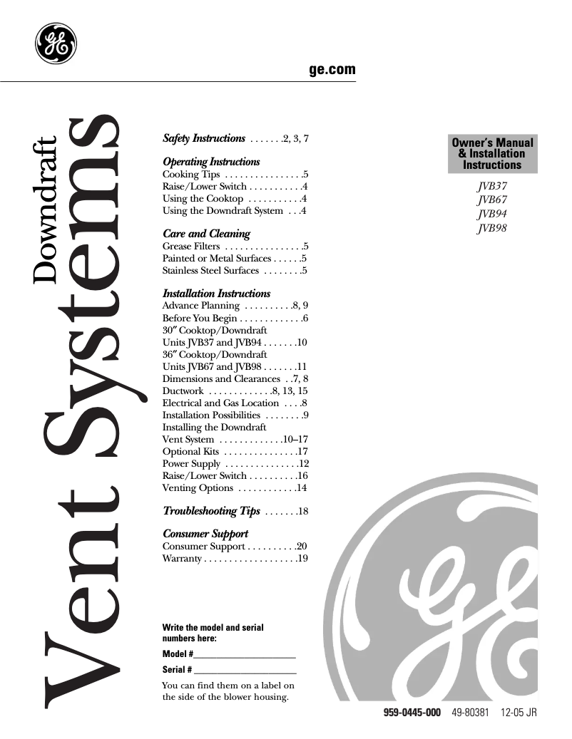 Page 1 de la notice Guide d'installation GE Profile JVB37HCC