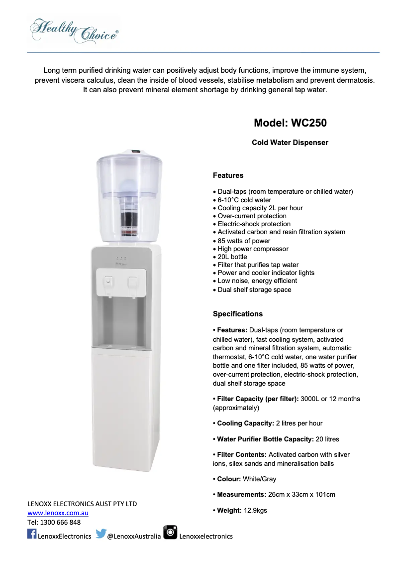 Image de la première page du manuel de l'appareil WC250