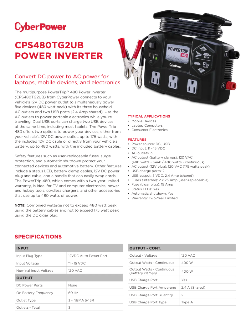 Imagen de la primera página del manual del dispositivo CPS480TG2UB