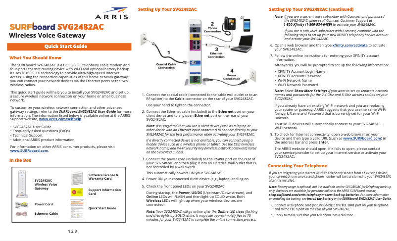 Page 1 de la notice Guide de démarrage rapide Arris SURFboard DOCSIS 3.0