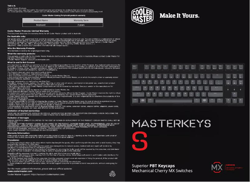 Image de la première page du manuel de l'appareil MasterKeys S