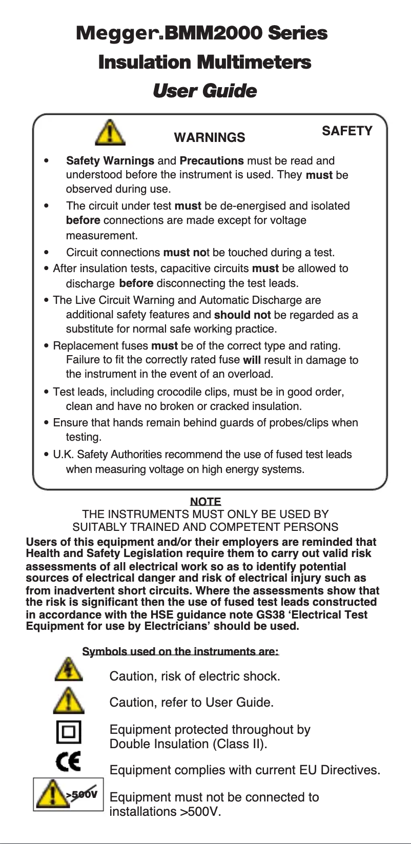 Page 1 de la notice Manuel utilisateur Megger BMM2000