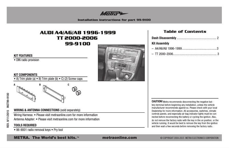 Page n°1 - Manuel utilisateur Metra 99-9100