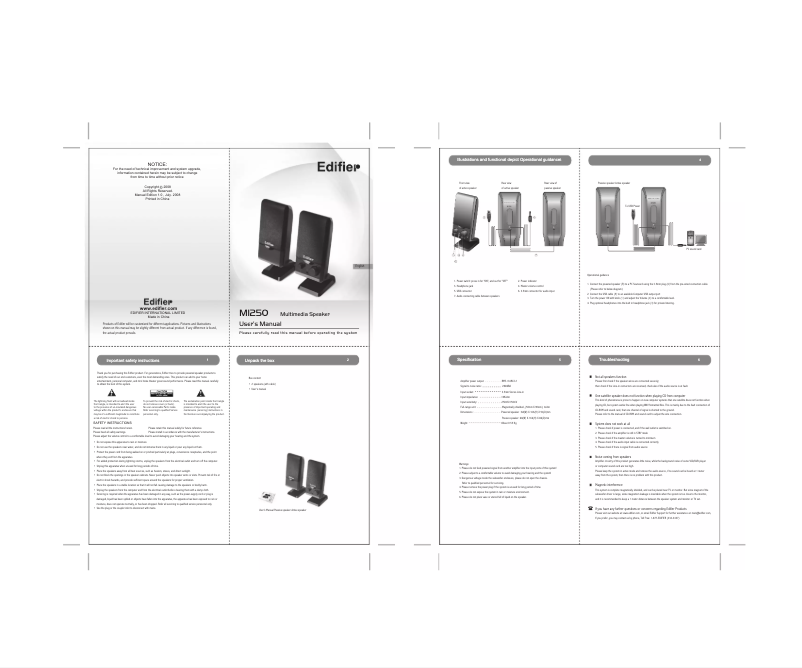 Page 1 de la notice Manuel utilisateur Edifier M1250