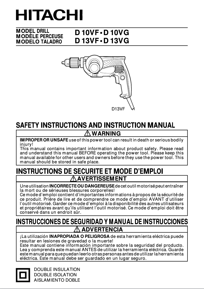 Page 1 de la notice Manuel utilisateur Hitachi D13VF