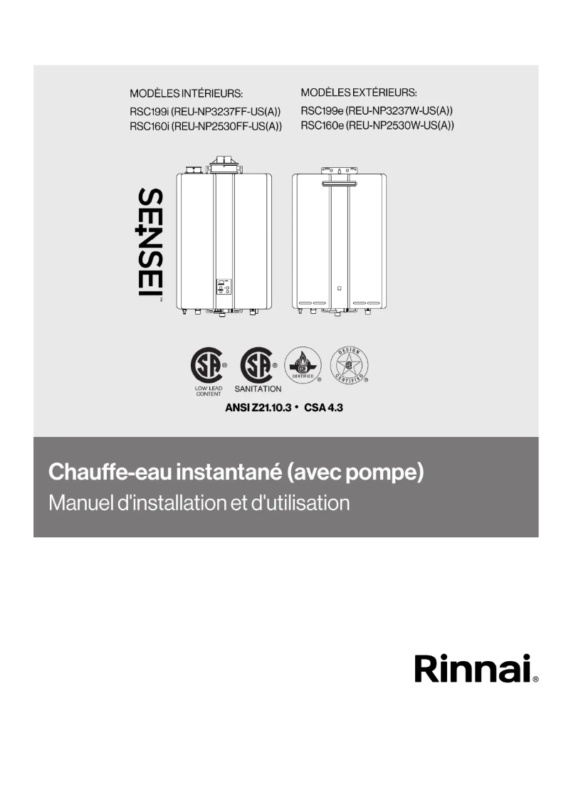 Page 1 de la notice Guide d'installation Rinnai RSC199eP