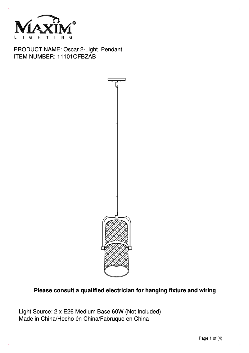 Image de la première page du manuel de l'appareil Oscar 11101OFBZAB