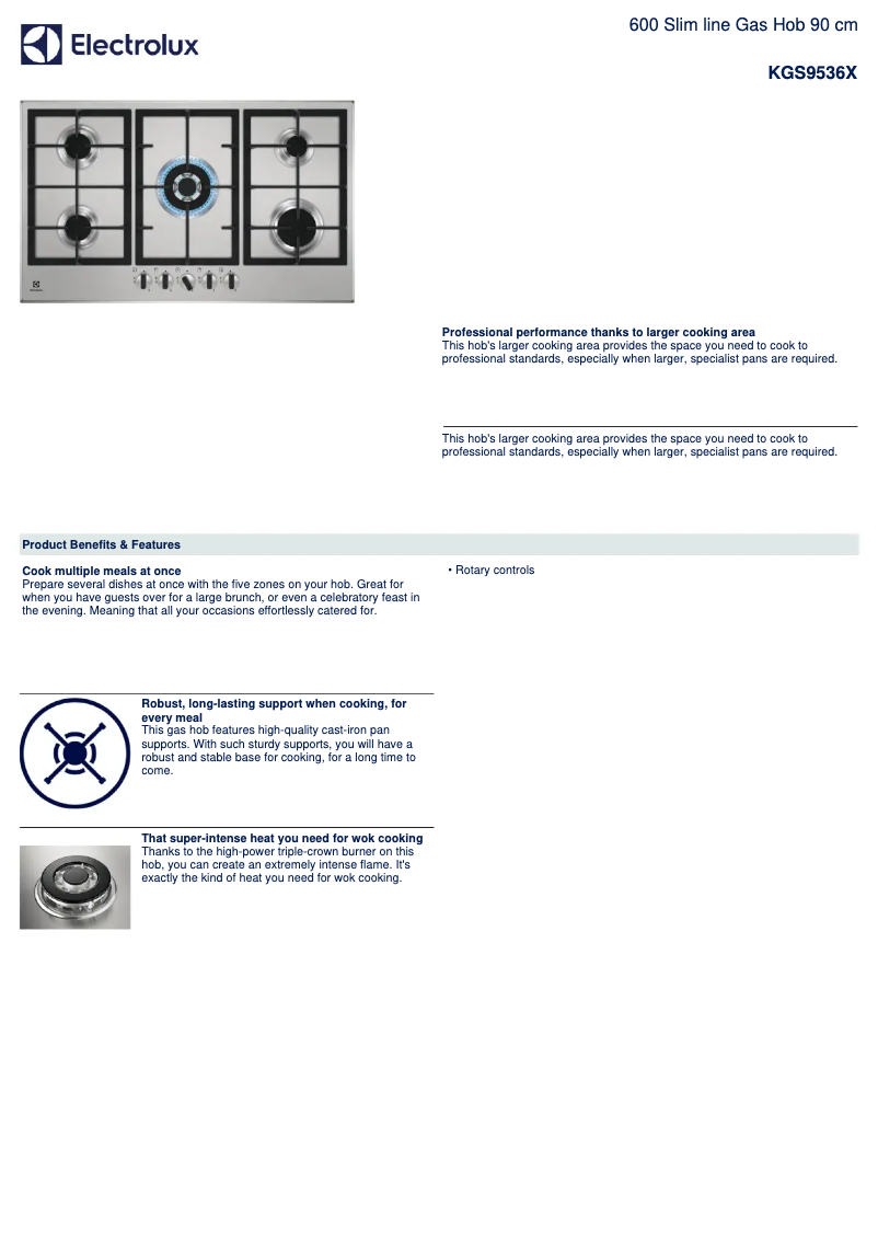 Page 1 de la notice Fiche technique Electrolux KGS9536X