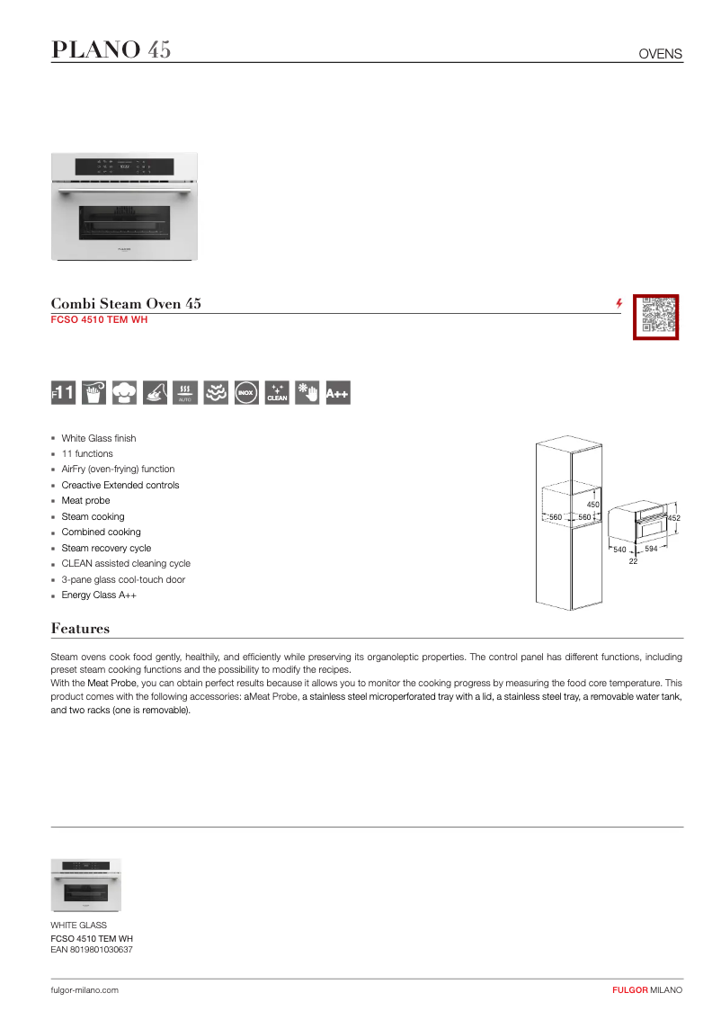 Page 1 de la notice Fiche technique Fulgor Milano FCSO 4510 TEM