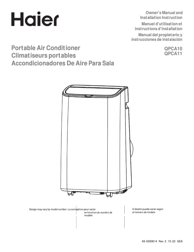 Page 1 de la notice Manuel d'utilisation et d'entretien Haier QPCA10