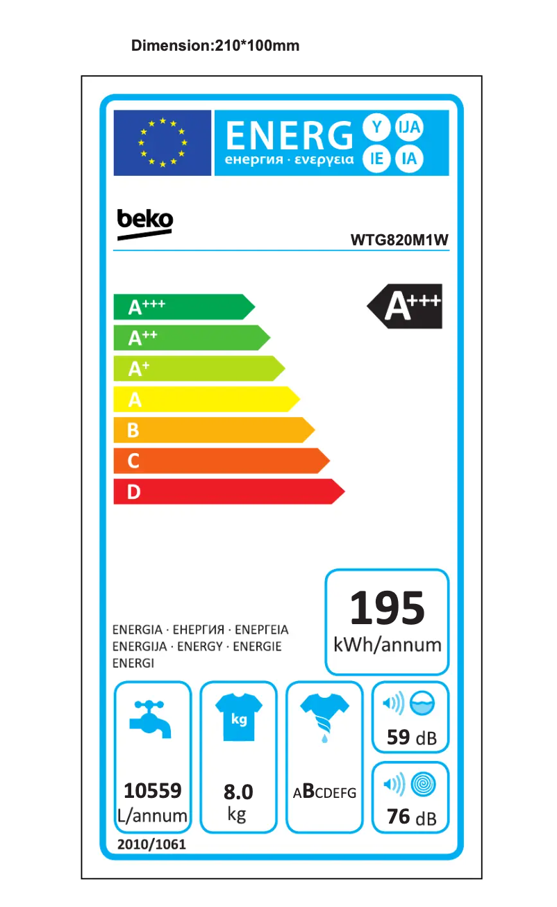 Page 1 de la notice Label énergétique Beko WTG820M1
