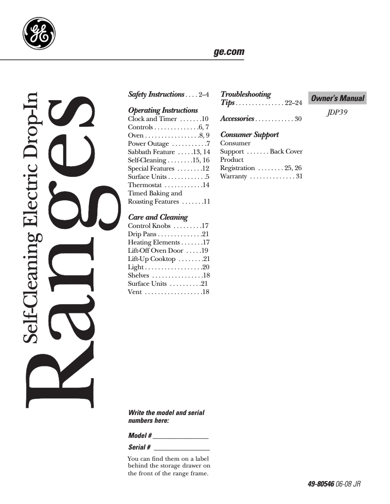 Página 1 del manual Manual de uso y mantenimiento GE JDP39WKWW