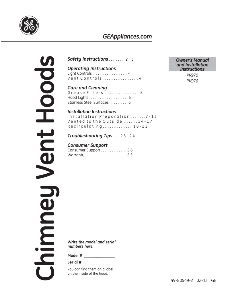 Page n°1 - Mode d'emploi GE PV976NSS