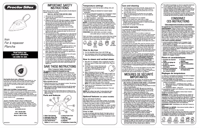 Page 1 de la notice Manuel utilisateur Proctor Silex 17152Y
