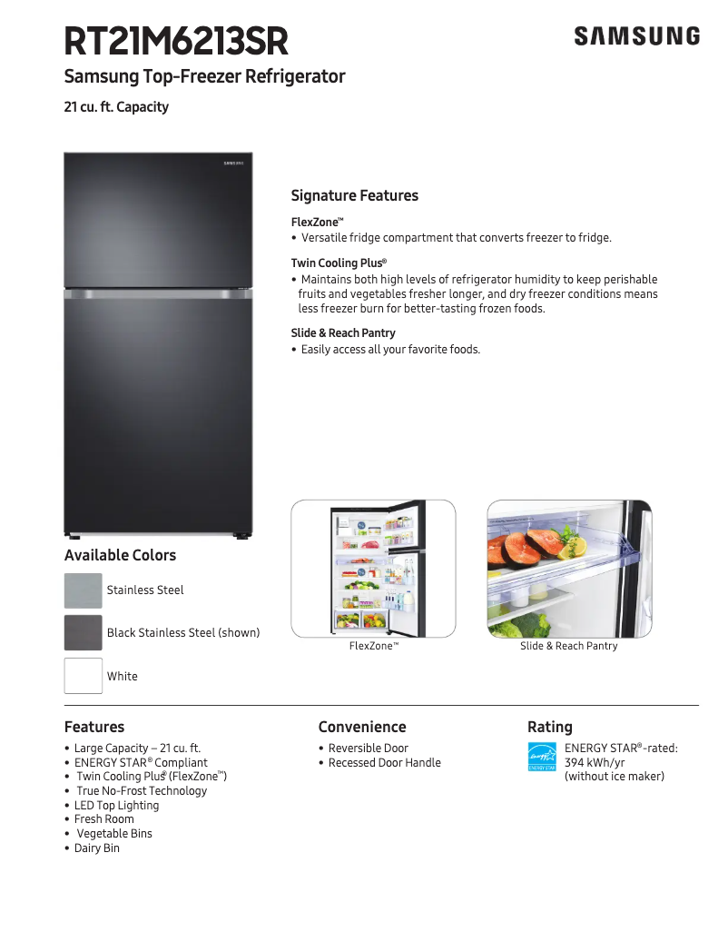 Page n°1 - Fiche technique Samsung RT21M6213SG/AA