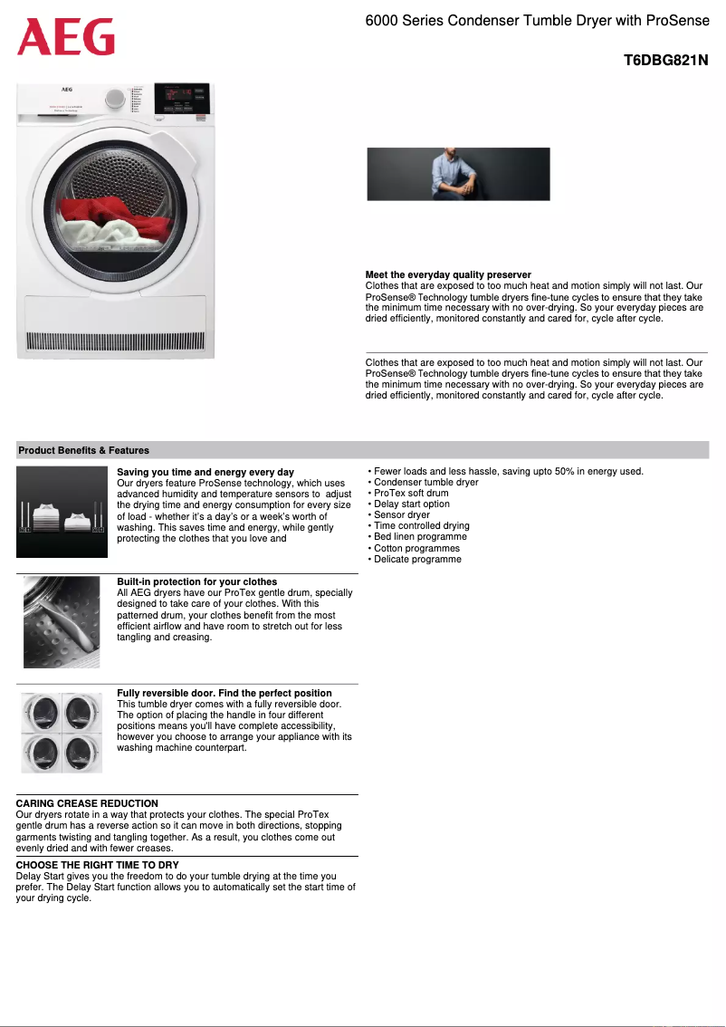 Page n°1 - Fiche technique AEG T6DBG821N