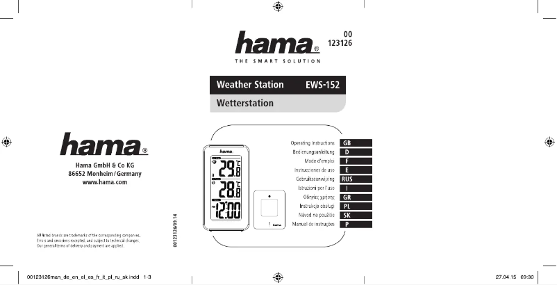 Page 1 de la notice Manuel utilisateur Hama EWS-152