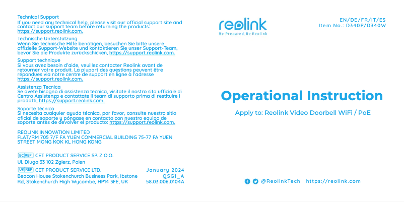 Page n°1 - Manuel utilisateur Reolink Video Doorbell PoE