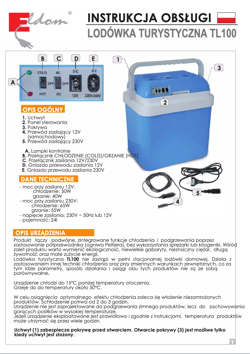 Page 1 de la notice Manuel utilisateur Eldom TL100
