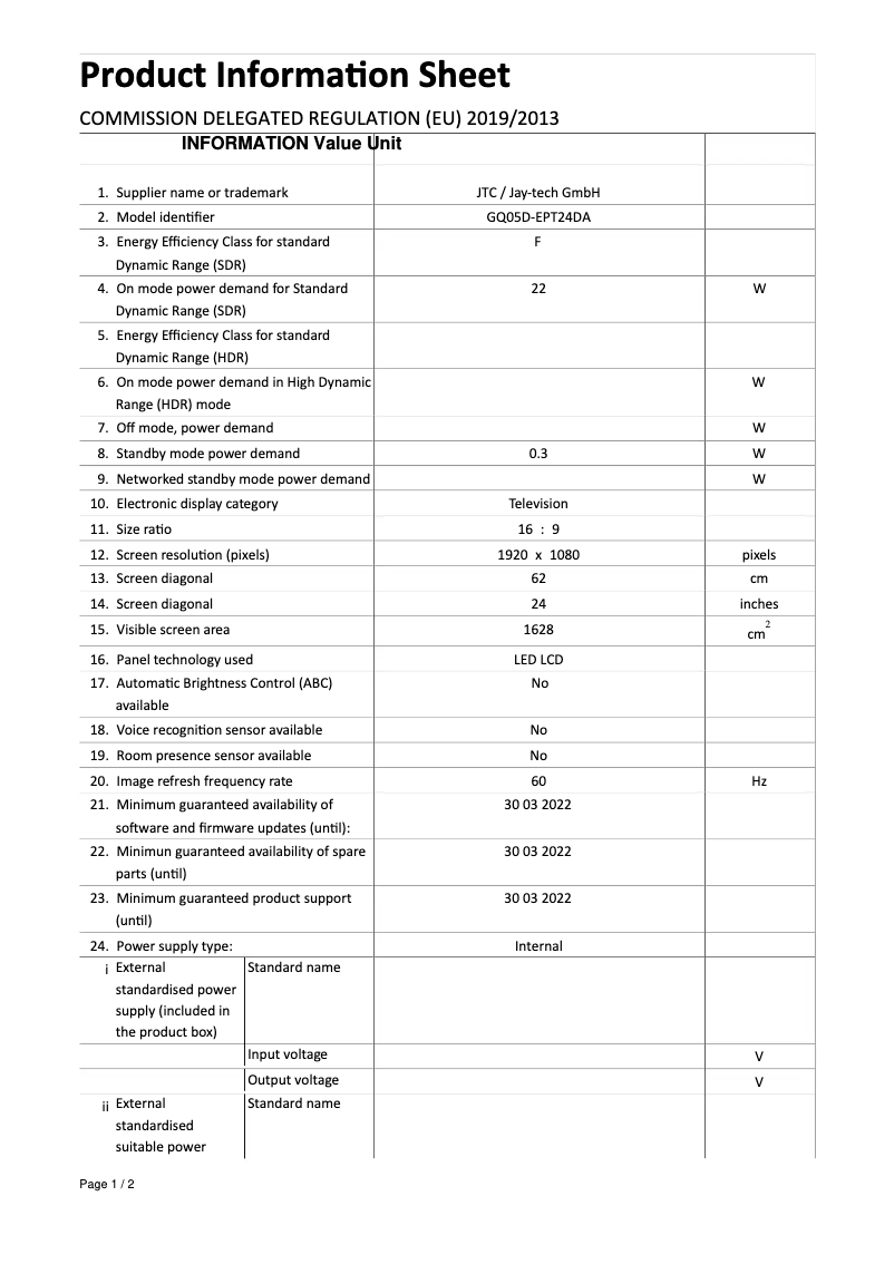Page 1 de la notice Manuel utilisateur Jay-Tech ENTERPRISE TRAVEL FHD 2.4DA