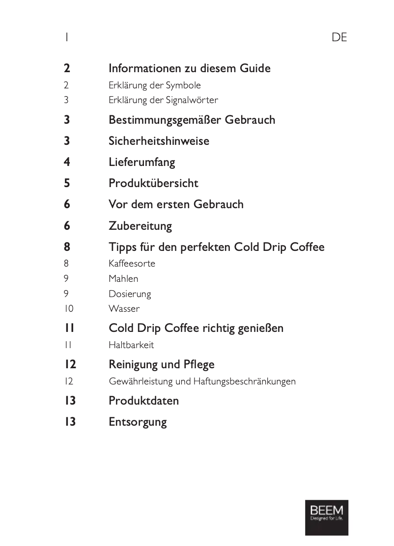 Page n°1 - Manuel utilisateur BEEM Cold Drip